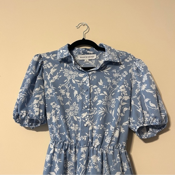 NEW [emma & michele] floral short sleeve button-up tie-front tiered dress - Picture 7 of 8